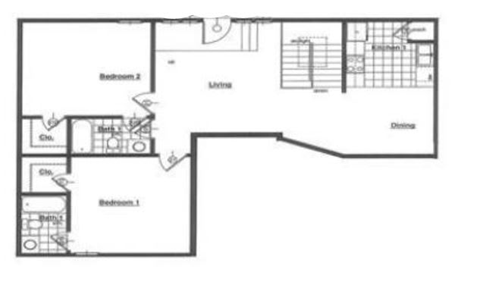 Floor plan for 2 beds, 2 baths, 1100 sqft